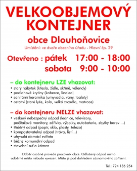 velkoobjemový odpad dlouhoňovice -otevírací doba