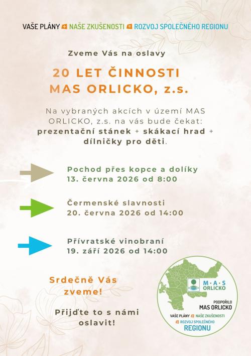 MAS ORLICKO zve k účasti oslav 20 let své činnost v regionu